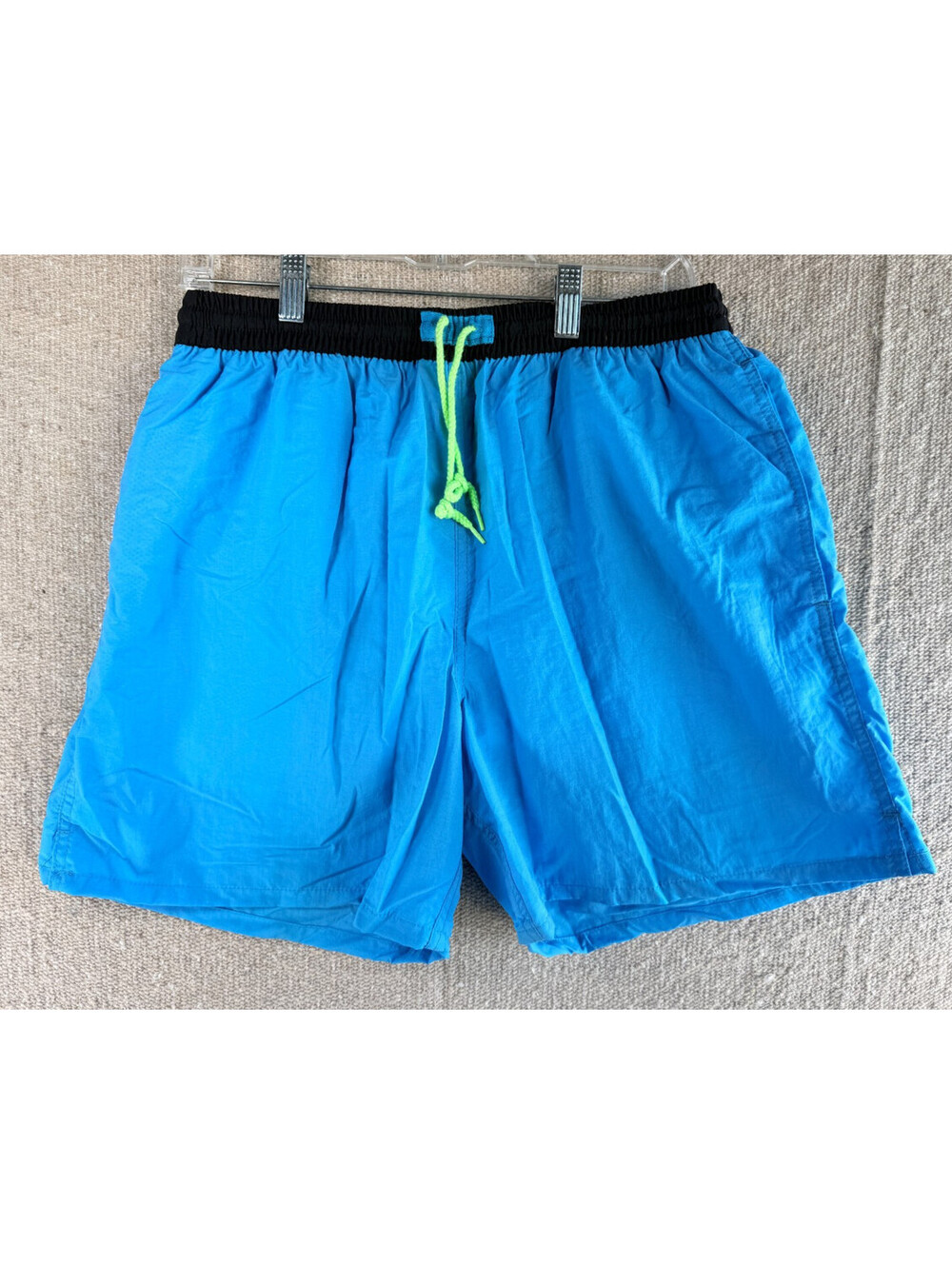 VTG Mens Sz Large Hobie Swim Trunks Shorts Blue w Neon Drawstrings 90's